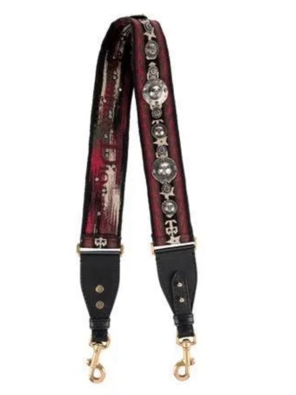 Dior Women's Red Leather Studded Shoulder Strap with Silver Medallions